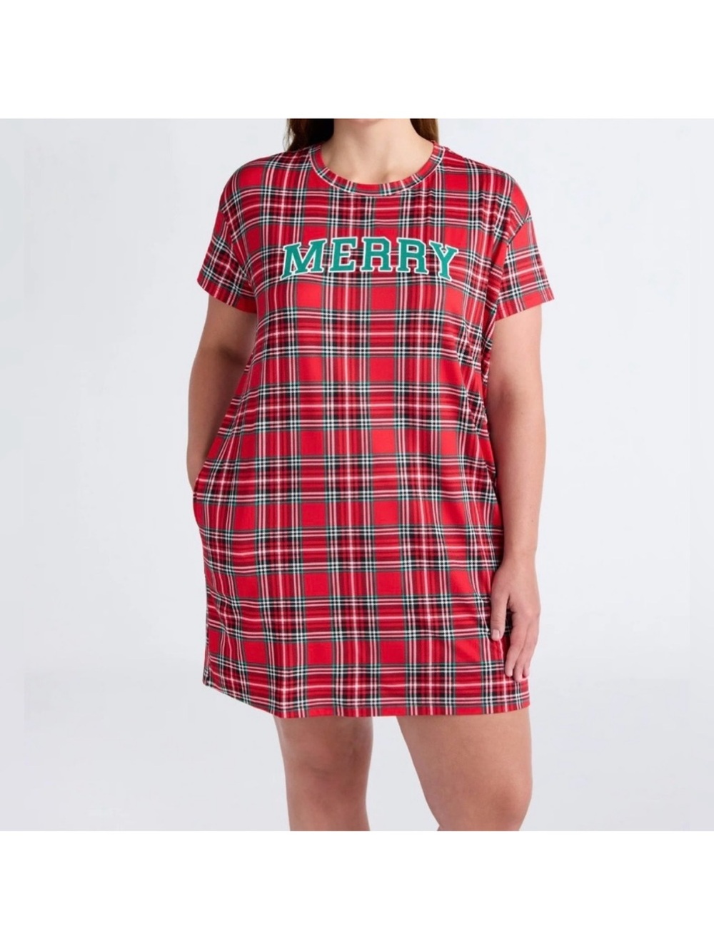 Merry Red Plaid Short-Sleeve Nightshirt. 2X/3X